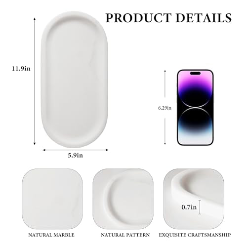 Koville Natural Marble Tray for Bathroom Decor Countertop, Vanity Tray Italy Oval Stone Trays for Candles Perfume, Storage Trays for Cosmetics, Jewelry, Decorative Tray for Dresser Organizer(White) - color: Calacatta White, size: 12" x 6" x 0.7"