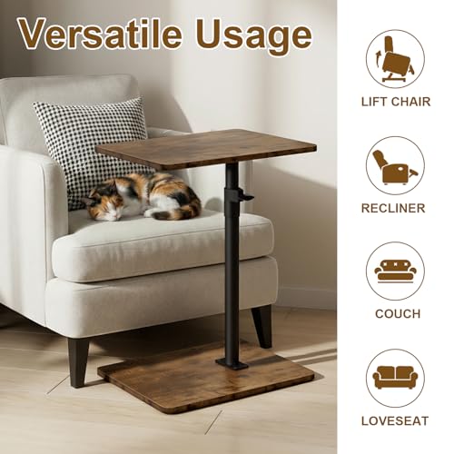 YUHFERA Sofa Armrest Tray Table for Couch - 360 Swivel Height Adjustable End Table for Small Spaces, Snack Side Table for Bed or Chair with Phone & Tablet Slot (Rustic, Enlarged) - color: Rich, size: Enlarged