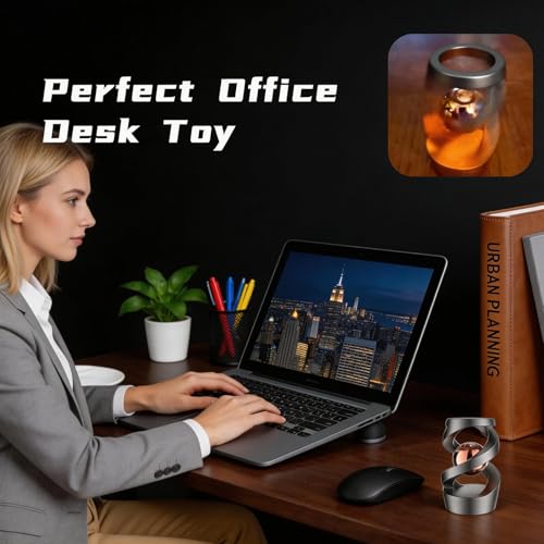 Metal Dynamic Desktop Fidget Toy, Rose Gold Perpetual Motion Inspired Desk Toy, Office Stress Relief Kinetic Spinning Toy for Adults & Teens