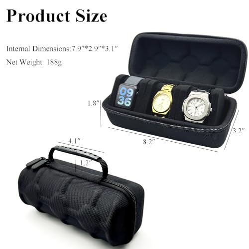 3 Slot Travel Watch Case Portable Storage Box for Men and Women Wristwatches & Smart Watches with 18CM Watches Cleaning Cloth（3 Slot） - size: 3 Slot