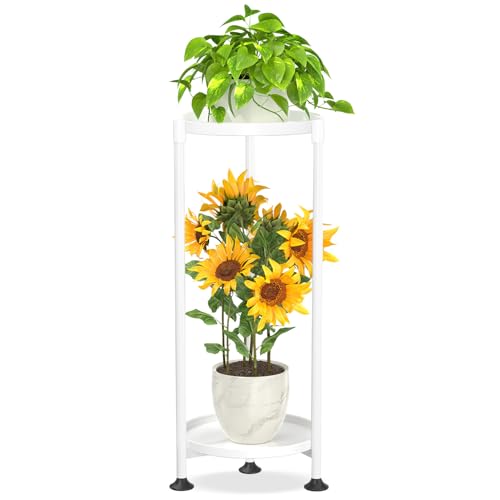 KMOTASUO 2 Tier Plant Stand Indoor for Large Tall Heavy Duty Planter, Multiple Sturdy Metal Flower Corner Rack for Narrow House Floor, Iron Vertical Level Round Orchi Holder Organizer, White - color: White, size: 2 Tier