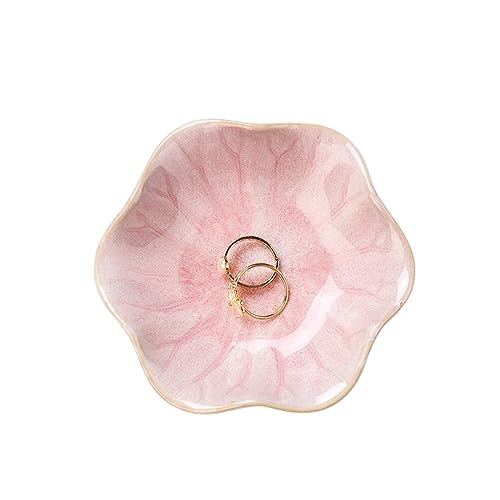 JAMEND CLXP Lotus Leaf Shape Decorative Ring Tray, Small Key Bowl, Ceramic Trinket Tray Jewelry Dish Organizing Necklace Earrings, Home Decoration for Mom Best Friend Sister, Pink. - color: Pink Lotus