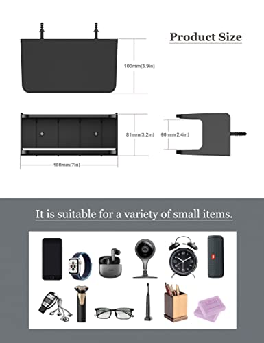 Bedside Wall Shelf Organizer Small Bedside Shelf Wall Mount for Bed Universal Stick on Wall Shelf Double Tray Holder for Storing Cellphone, Glasses, Keys, Camera, Alarm Clock (Black) - color: Black