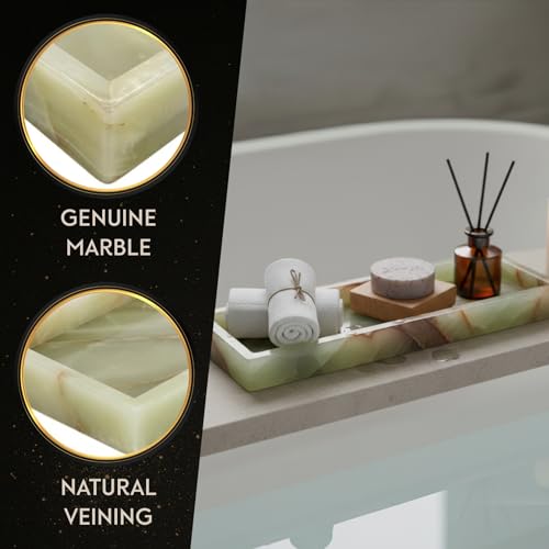 Bey-Berk International Green Onyx Marble Bath Tray, White & Tan - color: Green Onyx