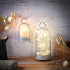 5" & 4" Wide Versatile Metal Candle Holder in Shabby White with Handmade Thick, Heavy & Sturdy Glass Dome for Pillar Candle, Industrial, Modern, Shelf, Mantel, Veranda, Porch - color: White Shabby