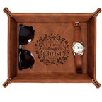 Personalized Leather Tray Philippians 4:13 – Custom Engraved Men’s Valet Tray Organizer with Name or Initials – Religious - style: philippians 4:13