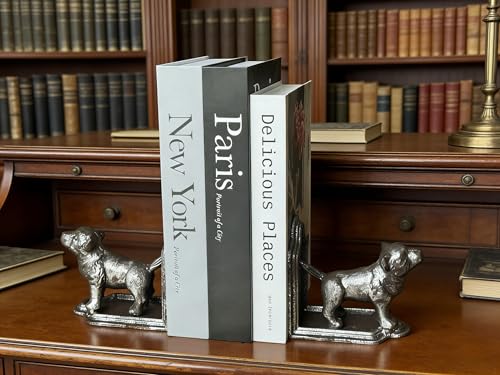 1 Pair Dog Book Ends Dog Decorative Bookends for Shelf Vintage Cast Iron Book Ends for Heavy Books for Home, Office （Retro Silver Dog） - color: Retro Silver Dog