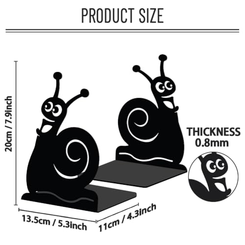 WADORN 1 Pair Cute Snails Metal Decorative Bookend for Shelves, Heavy Duty Book Ends Unique Non-Skid Books Holder Stand Black Book Support Stoppers for Desk Bookshelf Office Home, 5.3x4.3x7.9 Inches - color: Cute Snails