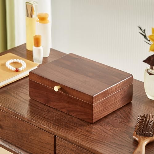 CHOSIN Black Walnut Wooden Jewelry Box for Women 2 Layer Jewelry Organizer with Removable Tray for Watches Rings Earrings Necklace Bracelets Storage Gifts for Mom - style: 2 Layer B