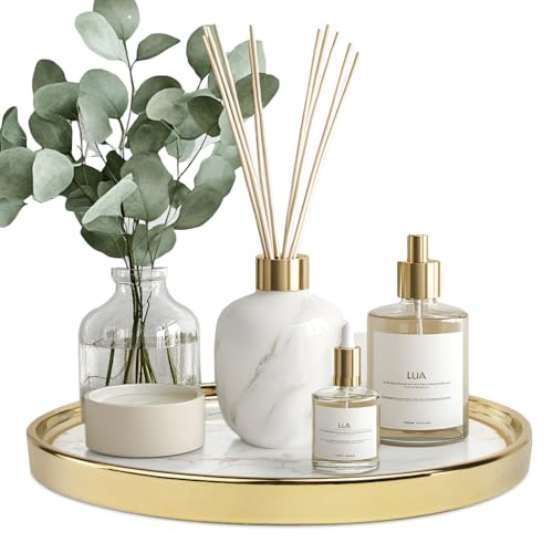 Vanity Perfume Round Decorative Storage Tray - White Circular Organizer for Bathroom, Bedroom Countertop - Dresser Tray for Perfume, Lotion Bottle, Cosmetics - color: White, size: 10.2"