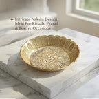 Shubhkart Brass Engraved Nakshi Plate Set 10.7cm (Pack of 5) Indian Decorative Ritual Plates for Puja, Meditation & Festive Décor | Traditional Hindu Offering Plates for Home Altar & Cultural Gifting - size: Large (Pack of 5)