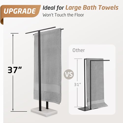 KES Standing Towel Rack, 37" H (Equal Height) Towel Rack Stand with Marble Base, Free Standing Towel Racks for Bathroom Floor, 18/8 Stainless Steel Matte Black, BTH229-BK - color: White Marble & Black Bar, size: 37" H (Equal-height)