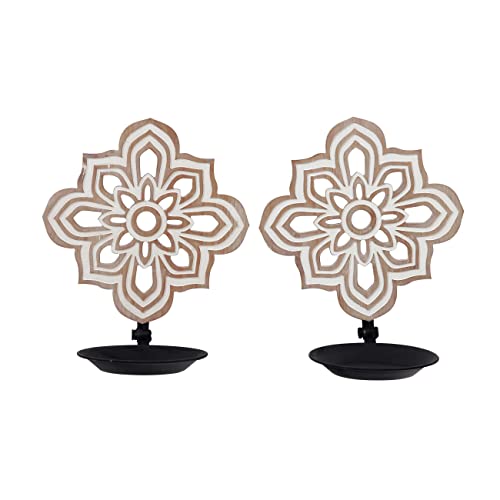 Openwork Carving Candle Sconces Set of 2 - Farmhouse Rustic Wall Decor, Wooden Sunflower Candle Holder, Decorative Hanging Art for Living Room, Bedroom, Porch, Entrance
