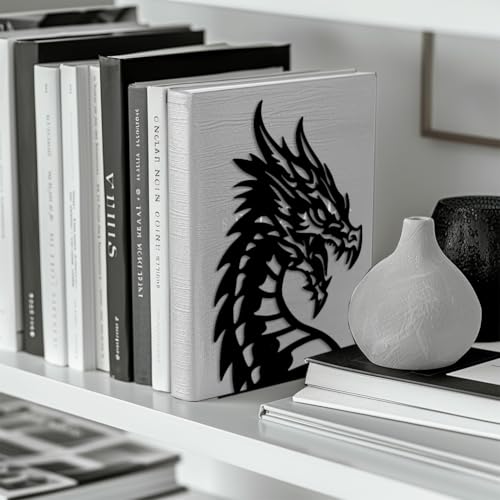 Peacoblue Metal Bookends for Shelves, Modern Decorative Heavy Duty Study Book Support Stoppers for Office, Desk, Shelf, Room 5.3"x4.3"x7.9" Cast Iron Simple Tall Bookends, 1 Pair (Dragon Head) - style: Dragon Head