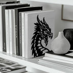 Peacoblue Metal Bookends for Shelves, Modern Decorative Heavy Duty Study Book Support Stoppers for Office, Desk, Shelf, Room 5.3"x4.3"x7.9" Cast Iron Simple Tall Bookends, 1 Pair (Dragon Head) - style: Dragon Head