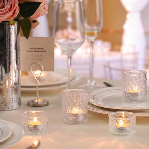 NITIME Assorted Votive Candle Holders Set of 24, Clear Glass Candle Holder in Bulk, Tea Light Holders for Wedding Table Decor, Party & Home Decoration, Fits Standard Votives & Tea Lights - color: Clear