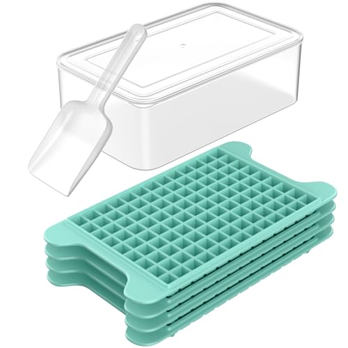 Mini Ice Cube Tray for Freezer: FDDBI Small Ice Trays for Freezer with Bin - 117×4PCS Easy Release Nugget Ice Tray - Crushed Ice Tray with Container - color: blue-gray