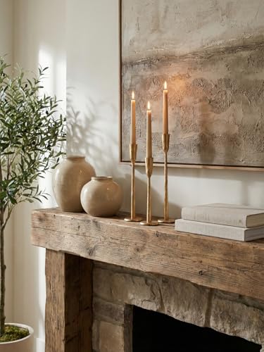 Gold Iron Taper Candle Holder Set of 3, Heavy Wrought Iron Candlestick Holders Decorative Candle Stand, Vintage Candle Holder for Wedding, Dining, Home Decoration - color: Gold