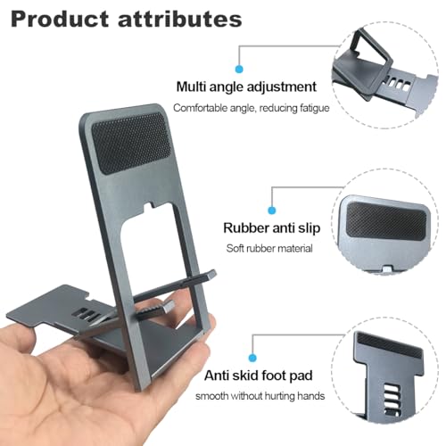 POQOD Ultrathin Cell Phone Stand for Desk, Fully Foldable Phone Holder for Desk Compatible with iPhone 16 15 14 13 12 11, Nintendo Switch, All Phones, (Grey) - color: Grey-Ultrathin