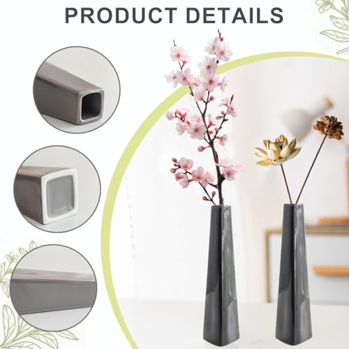 7 Inch Black Ceramic Tapered Tabletop Vase Modern Minimalist Vase for Home Office Decor