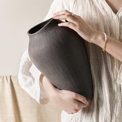 Ceramic Vase - Large 11.8 Inch Tall Floor Vase for Centerpieces, Farmhouse Flower Vases, Rustic Minimalist Home Decor for Living Room, Enterway, Wedding (Sandstone Dark Gray) - color: Sandstone Dark Gray, size: 11.8 Inch