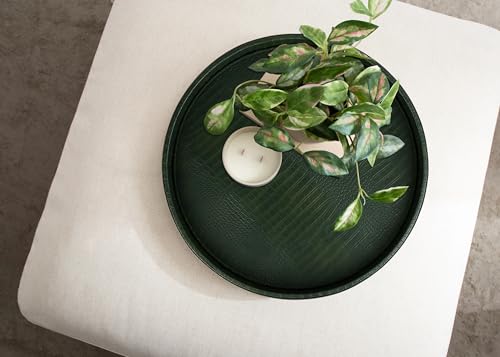 HofferRuffer Round Serving Tray 20'', Elegant Faux Leather Circle Ottoman Table Tray, Serve Tea Coffee Breakfast in Bedroom Living Room Kitchen(Green, 20") - color: Green, size: 20"
