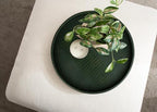 HofferRuffer Round Serving Tray 20'', Elegant Faux Leather Circle Ottoman Table Tray, Serve Tea Coffee Breakfast in Bedroom Living Room Kitchen(Green, 20") - color: Green, size: 20"