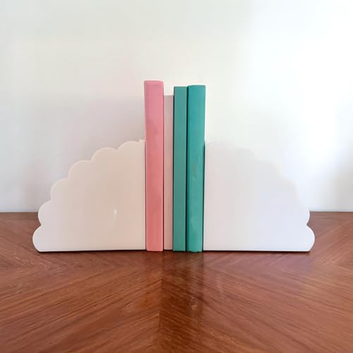GRAHAM DESIGN White Scalloped Acrylic Bookends – Minimalist Acrylic Shelf Supports with Scalloped Edges & Anti‑Slip Pads, Decorative Modern Décor Accessory | Set of 2 - color: White