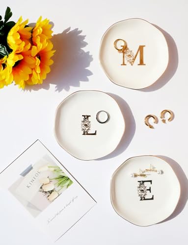 Ceramic Jewelry Tray Initial Ring Dish Personalized C-Monogrammed Engagement Wedding Gifts,Decorative Jewelry Holder for Friends,Sister,Birthday Mother's Day Christmas for Women,Ceramic White - style: C