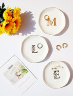 Ceramic Jewelry Tray Initial Ring Dish Personalized K-Monogrammed Engagement Wedding Gifts,Decorative Jewelry Holder for Friends,Sister,Birthday Mother's Day Christmas for Women,Ceramic White - style: K