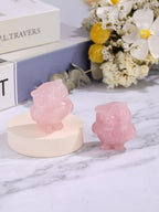 Jovivi Crystal Owl Decor Rose Quartz Healing Stone Crystal Pocket Owls Figurine Statue Hand Carved Polished Natural Gemstone Sculpture Home Office Desk Meditation Gift - color: Rose Quartz
