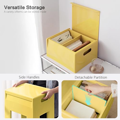 Nightstand Bedside with Storage Space, Multifunctional Colorful Plastic End Table Small Side Table for Bedroom, Dorm and Small Spaces, Easy Assembly(14.7" D x 11.8" W x 15.8" H, Yellow) - color: Yellow