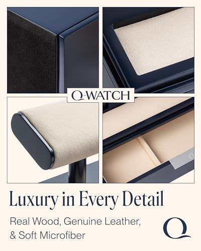 QWATCH Watch Stand Display Case - Acrylic Watch Box for 2 or 4 Watches with Jewelry Valet Tray and Drawer - color: Double - Navy / Ivory