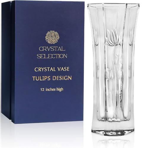 CS Crystal Vase 12-inch high, Tulip Design, for Flowers & Decor. Lovely Nice Shiny Piece. Perfect as a Gift, Suitable for All Occasions. - style: Tulip Design