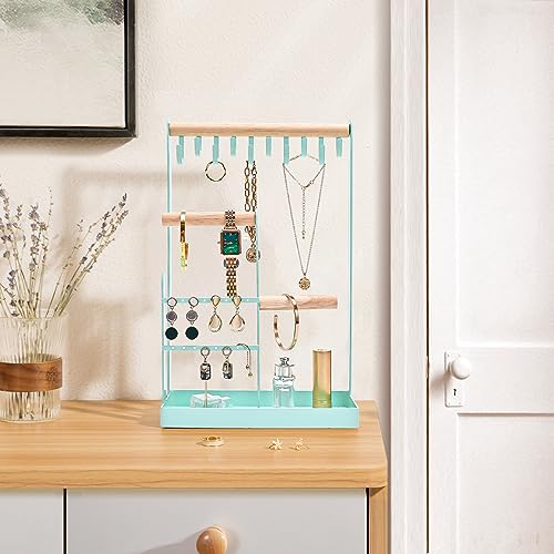 ProCase Cute Jewelry Stand, Aesthetic Jewelry Organizer for Dresser Vanity, Jewelry Holder Display for Necklaces Earrings, Gifts for Teen Girls Women, Bedroom Dorm Decor -Medium, Aqua - color: Aqua, size: 12.6" Height
