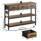 Lulive Entryway Table with Power Outlets, Console Table with 3 Fabric Drawers, Sofa Table for Living Room, Hallway, Couch, Foyer, Height Adjustable (Rustic Brown, 43") - color: Rustic Brown, size: 1-Pack 43 inches