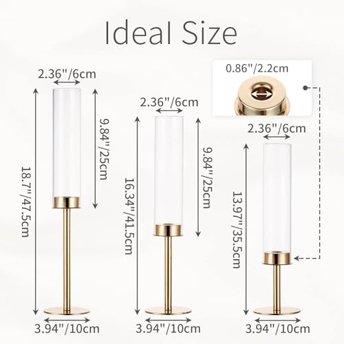 Hurricane Taper Candle Holders: Gold Glass Candlestick Holder Tall Candle Sticks Holder Decor with Glass Cover for Wedding Table Centerpiece Party Birthday Christmas Home Mantel Set of 6 - color: Gold, size: 2 Sets(6 Pcs)