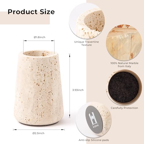 WORHE Travertine Match Holder with Striker & Extra Striker Pad - 2.9" x 3.9" Large Decorative Matchstick Organizer for Fireplace, Candles, Parlor Match Jar for Home Decor Gift, Matches Not Included - size: Large 2.9" x 3.9"