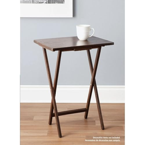 Folding TV Tray Table for Indoor Use, 1-Piece Rubberwood in Walnut Finish, 19" x 14.5" x 26" Snack Bed Desk