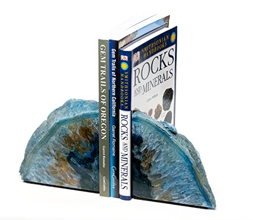 Agate Bookends - Polished Geode Crystal Bookends, Decorative Home Decor (8-10 lb, Blue) - color: Blue, size: 8 - 10 lb