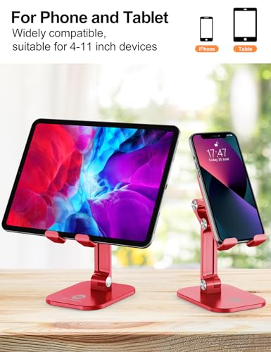 OCYCLONE Phone Stand, Adjustable Height and Angle Foldable Cell Phone Stand Holder for Desk, Taller iPhone Stand Compatible with 4.7"-13" Smartphones iPad Tablet, Red - color: Red