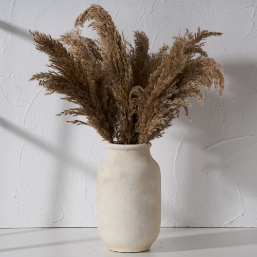 SIDUCAL Rustic Farmhouse Flower Vase | 9.5 Inch Large Ceramic Vase | Pampas Grass | Modern Farmhouse for Home Decor, Table, Living Room Decoration, Shelf Decor, Mantel, White - color: 18049-white