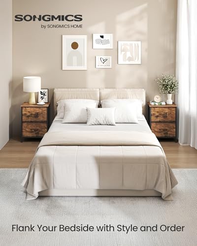 SONGMICS BELLAH Collection - Dressers for Bedroom, Chest of Drawers, Nightstand, 2 Drawers, Storage Organizer Unit, Closet, Entryway, Set of 2, Industrial, Rustic Brown and Ink Black ULGS112KD03S - color: Rustic Brown + Ink Black, size: 2 Pack