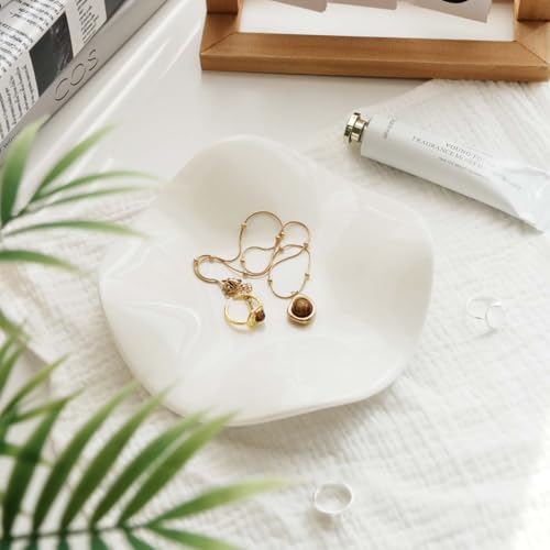White Wave Ceramic Jewelry Dish Tray, Vanity Ring Dish Ceramic Jewlery Trays Trinket Ring Holder,Room Decor Aesthetic,Decorative Vanity Key Tray for Women (Wave) - style: Wave