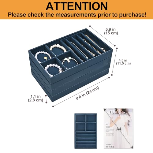ProCase Stackable Jewelry Organizer Trays for Drawers, Jewelry Drawer Inserts Container Display Case Storage for Earring Necklace Rings Bracelet with Removable Dividers -Darkblue, 4 Layers - color: Darkblue, size: 4 Layers