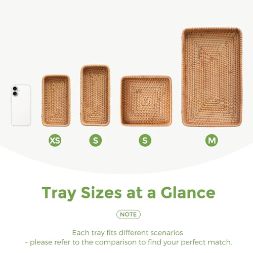 Rattan Serving Tray, Square Woven Storage Basket, Wicker Baskets for Organizing, Natural Wicker Decorative Serving Baskets for Organizing Tabletop Bathroom Kitchen Counter Square - style: S (8.2" × 8.2")