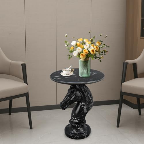Modern Accent Table Living Room Horse Statue Black Stripe Contemporary‌ Faux Marble Night Stand Side Table with Horse Head Base Reception Area & Bedroom（Width 19.69" ——Tall 24.8"） - color: Black and White Striped Horse Head Table