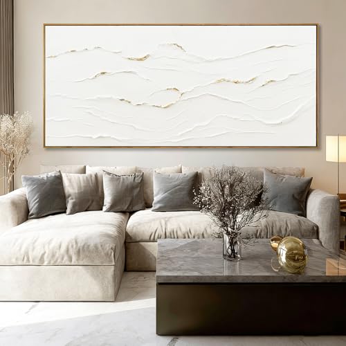 WINKAILIN White and Gold Canvas Wall Art Textured With Framed Posters Pictures Abstract Minimalist Wall Art Extra Large Contemporary Artwork for Office Living Room Entryway Home Decor 32x70 Inch - color: White and Gold, size: 70"L x 32"W