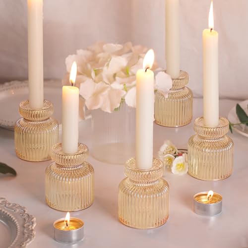 DARJEN 6 Pcs Gold Candlestick Holders - Glass Taper Candle Holders Tealight Votive Candle Holders for Table Centerpieces, Wedding, Dinner Party, Home, Gifts - color: Gold, size: 6Pcs