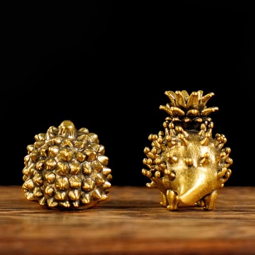Retro Handcrafted Quirky Hedgehog Ornament - 100% Solid Brass Durian Hedgehog Sculpture | Vintage Style Collectible Art Piece for Home & Office | Unique Gift for Animal Lovers & Food Enthusiasts - style: Durian Hedgehog